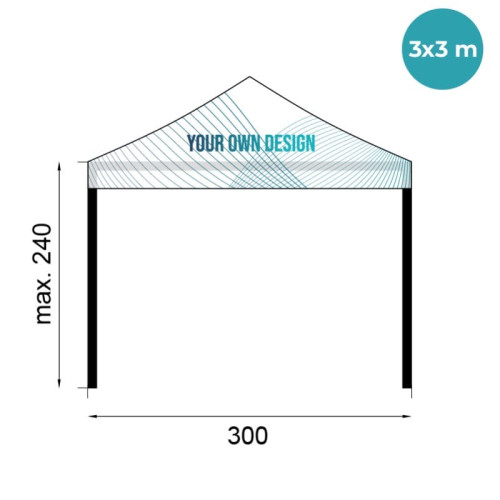 Infografia con medidas de la carpa personalizada barata de 3x3m