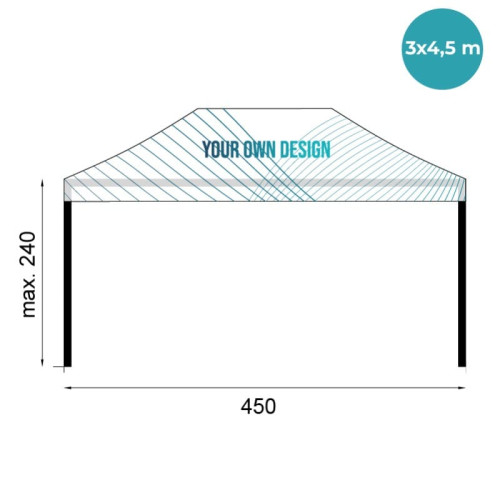 Infografia con medidas de la carpa personalizada barata de 3x4,5m