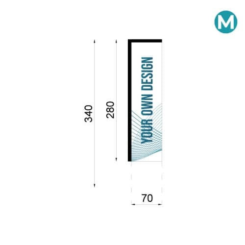 Infographie avec les dimensions de l'oriflamme rectangulaire taille M