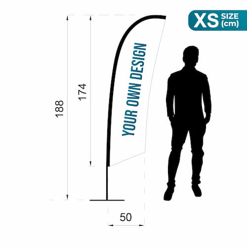 Infografia de las medidas del pack Fly Banner Surf Tamaño XS