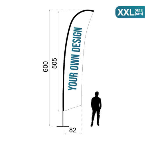 Infografia de las medidas del pack Fly Banner Surf Tamaño XXL