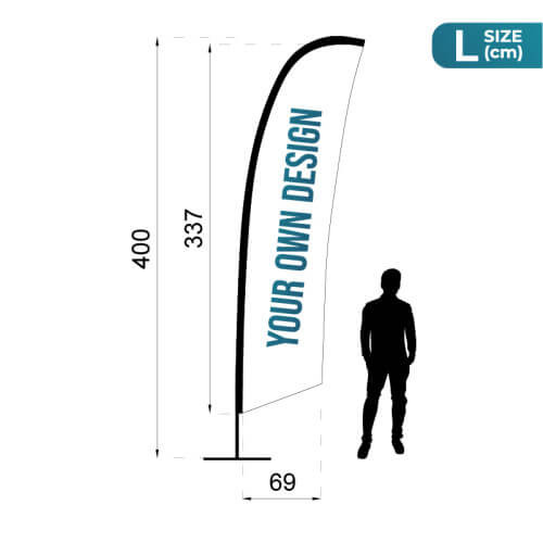 Infográfico das medidas do Fly Banner Surf Pack Tamanho L