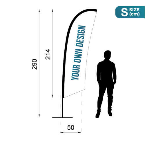 Infographie mesures Fly Banner Oriflamme Surf Taille S