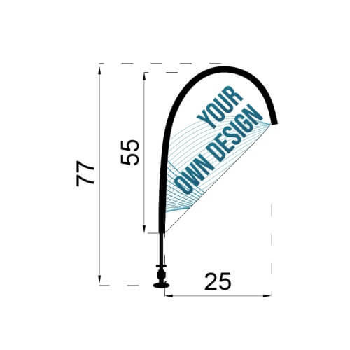 Infografía con las medidas del Mini Fly Banner Gota para coches