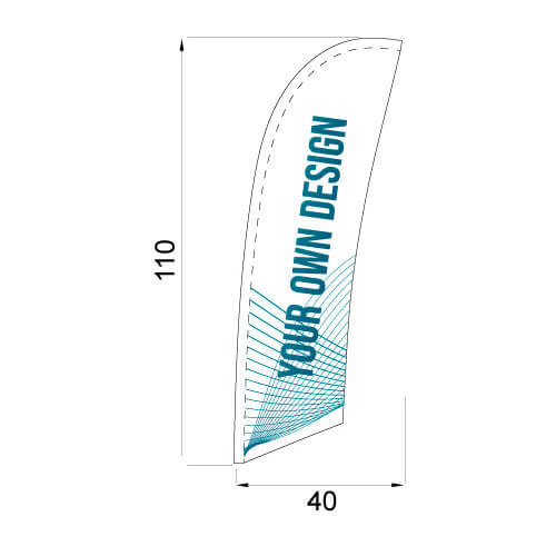 Infographie avec les dimensions du drapeau Surf pour sac à dos oriflamme