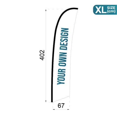 Infografía con medidas de la bandera suelta del Fly Banner Surf XL
