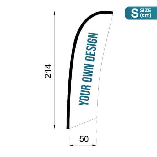 Infográfico com medidas bandeira solta Wind Banner Surf S
