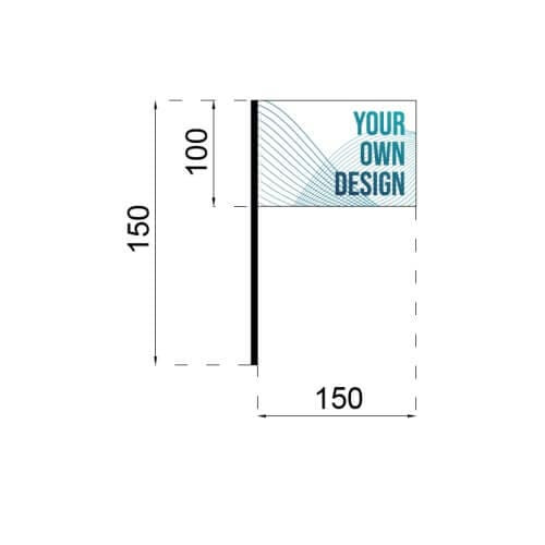 Infografía de las medidas de la bandera con palo 100x150cm