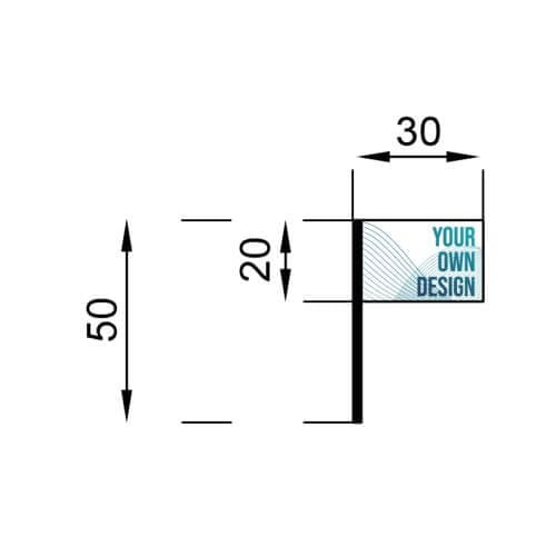 Infografía de las medidas de la bandera con palo 20x30cm