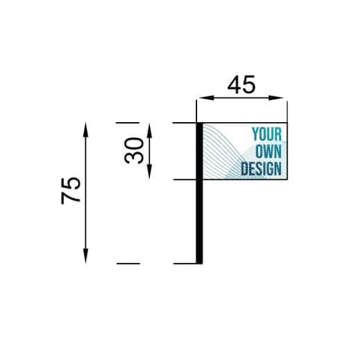 Infografía de las medidas de la bandera con palo 30x45cm