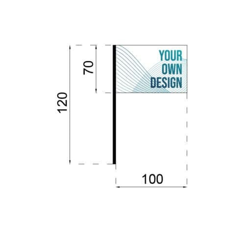 Infográfico das medidas da bandeira com vareta 70x100cm