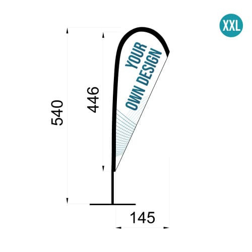 Infografia de las medidas del pack Fly Banner Gota Tamaño XXL