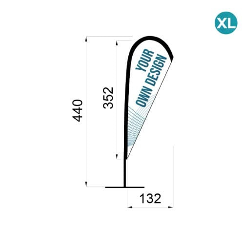 Infographie des mesures du Fly Banner Goutte Pack taille XL