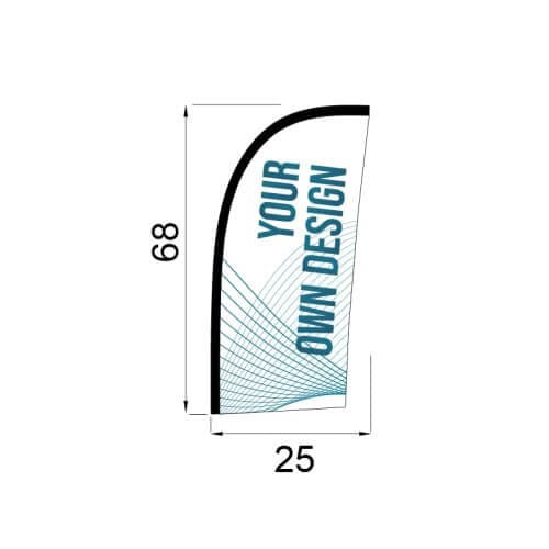 Infográfico com as medidas da bandeira modelo Surf do Mini Fly Banner